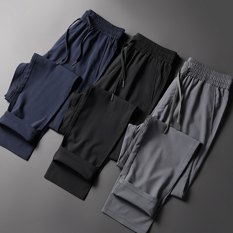 夏季新款简约休闲裤男百搭松紧弹力薄款冰丝运动男士 裤子