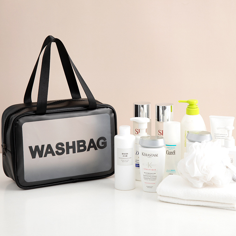 Waterproof cosmetic bag, portable large-capacity transparent toiletry bag, travel frosted cosmetics storage bag, swimming bag Specification image