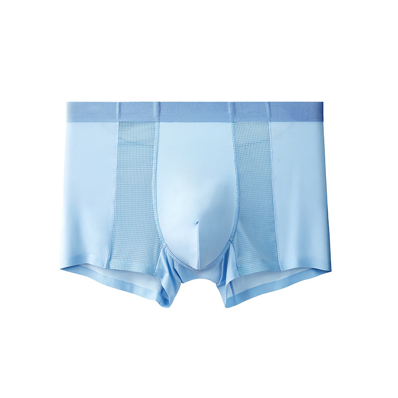 Cool summer Ice Silk Men's four-corner mesh breathable, heat-dissipating, seamless, skin-friendly, nude mid-waist men's underwear Item Picture