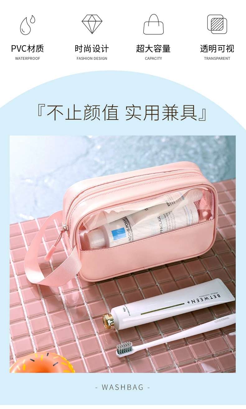 Transparent cosmetic bags, travel toiletries bags, beach waterproof storage bags, high appearance level, light luxury, ins style cosmetic bags wholesale detail image 3