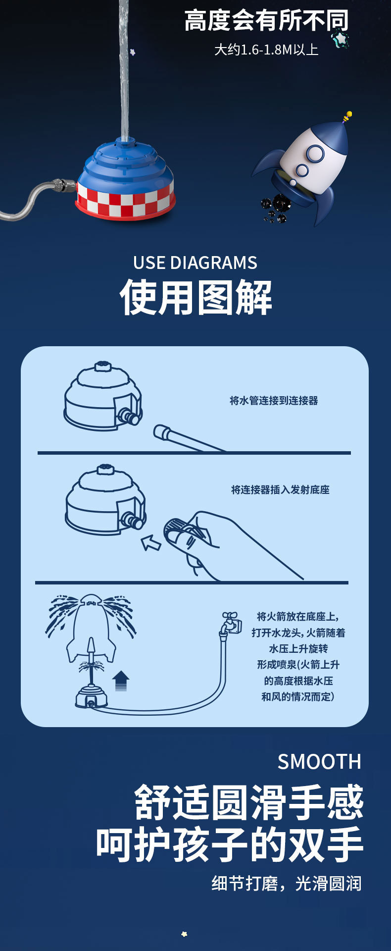 太空火箭洒水器儿童旋转飞天戏水玩具户外水压升空喷水器详情3