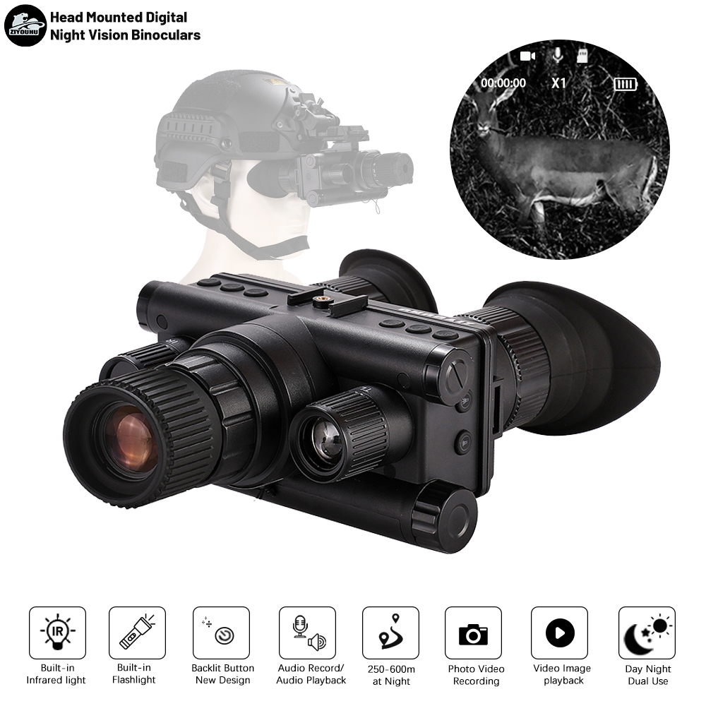 OHB-R5 1080P HD Night Vision Digital Binoculars 600M Long Range Hunting with IR & Tacticle Flashlight Head Mounted Video Camera full figure