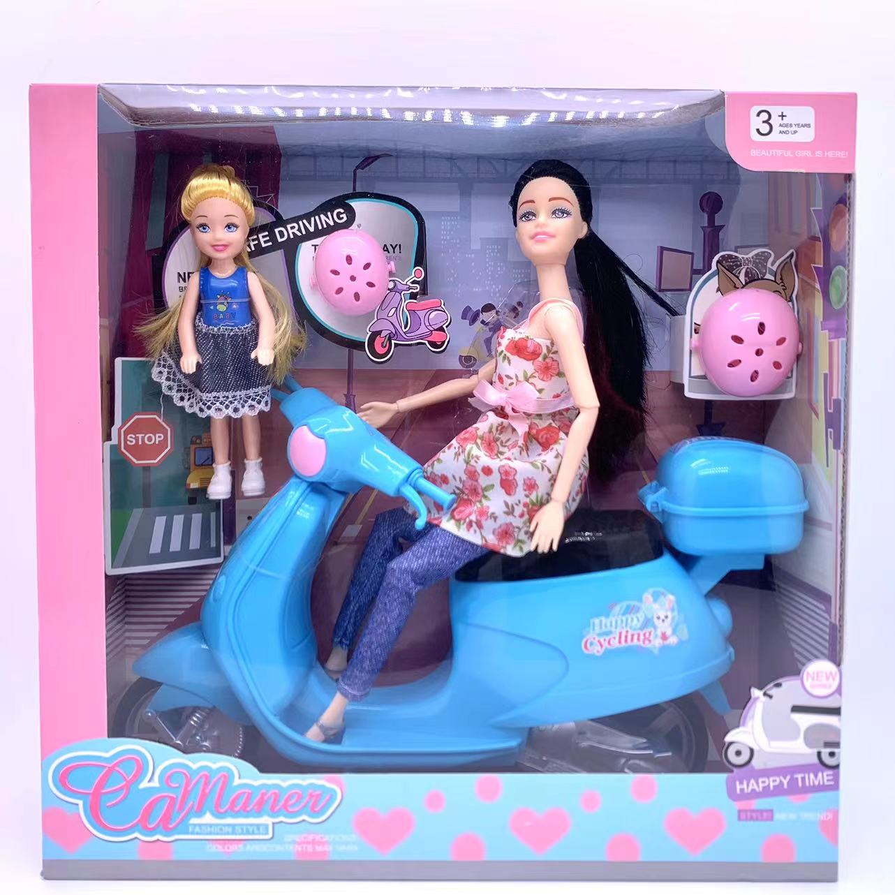 New foreign trade doll high-end princess doll toys girls love limbs wrist movable window box 11 inch fashion doll with motorcycle +5.5 inch girl birthday gift set dress up home wine set toys