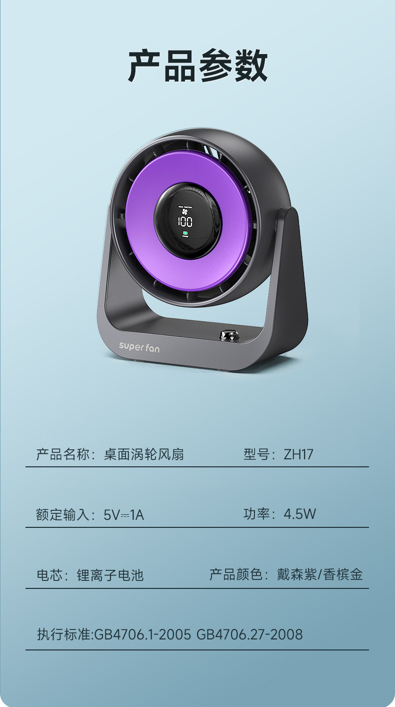 新款桌面空气循环扇高速涡轮对流扇便携式壁挂免打孔台式小电风扇详情3