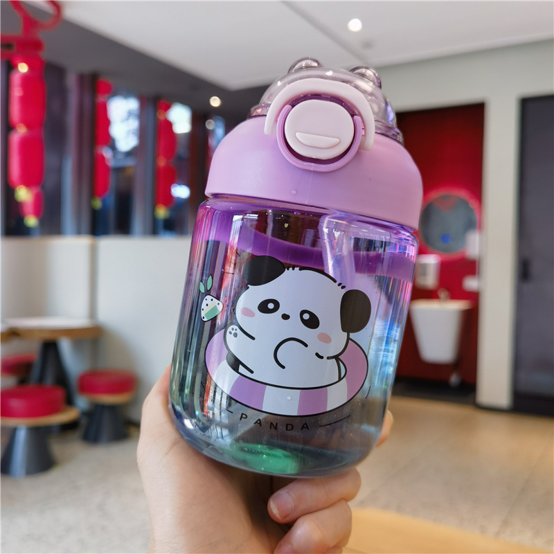 W67-9043 Creative Gradient Water Cup Children's Straw Cup Gradient Colorful Big-bellied Cup Cute Cartoon Student Water Cup detail image 4
