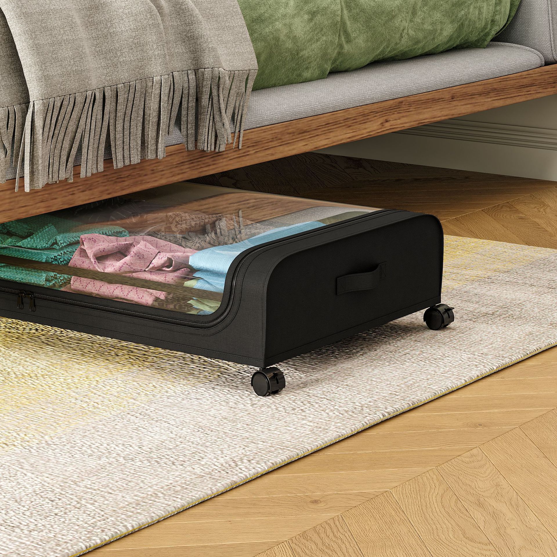 Cross-border Amazon dust-removing household bed under storage rack, sofa under clothes and shoes storage box, pulley organization box pic 3