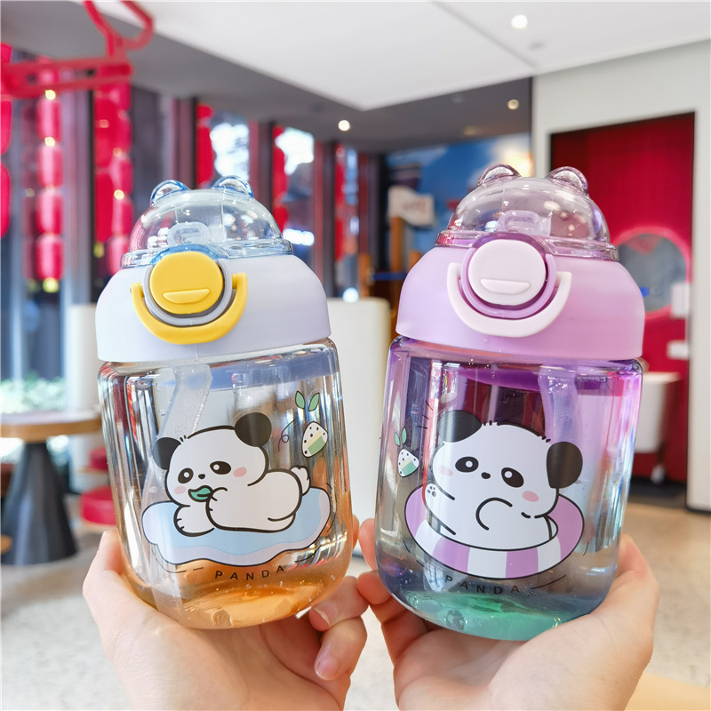 W67-9043 Creative Gradient Water Cup Children's Straw Cup Gradient Colorful Big-bellied Cup Cute Cartoon Student Water Cup details Picture