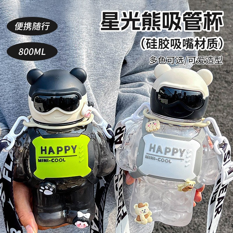 夏季可爱大容量墨镜闪电熊背带便携男女同款水杯吸管创意壶800ml详情1