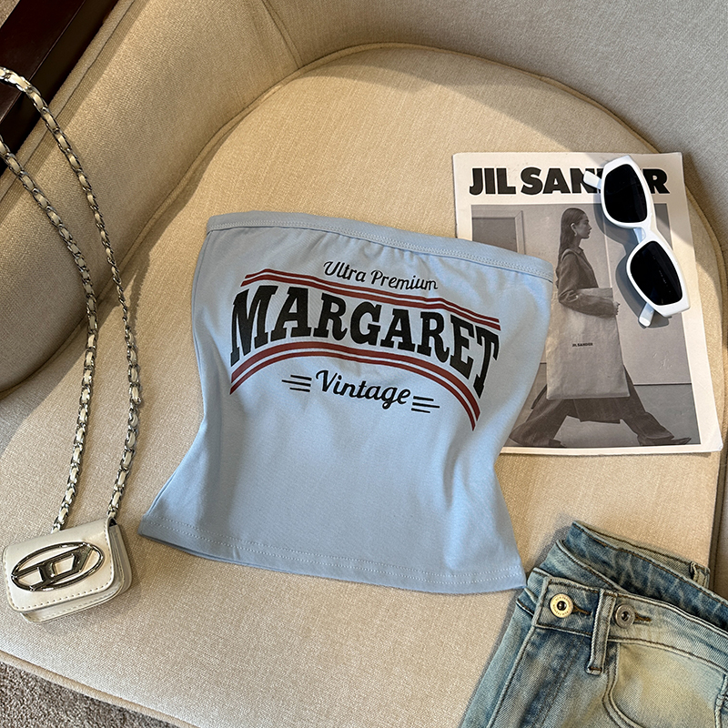 A sweet letter-printed strapless vest for women, a pure and sexy halter-neck sleeveless strapless top with a chest cushion Specification image