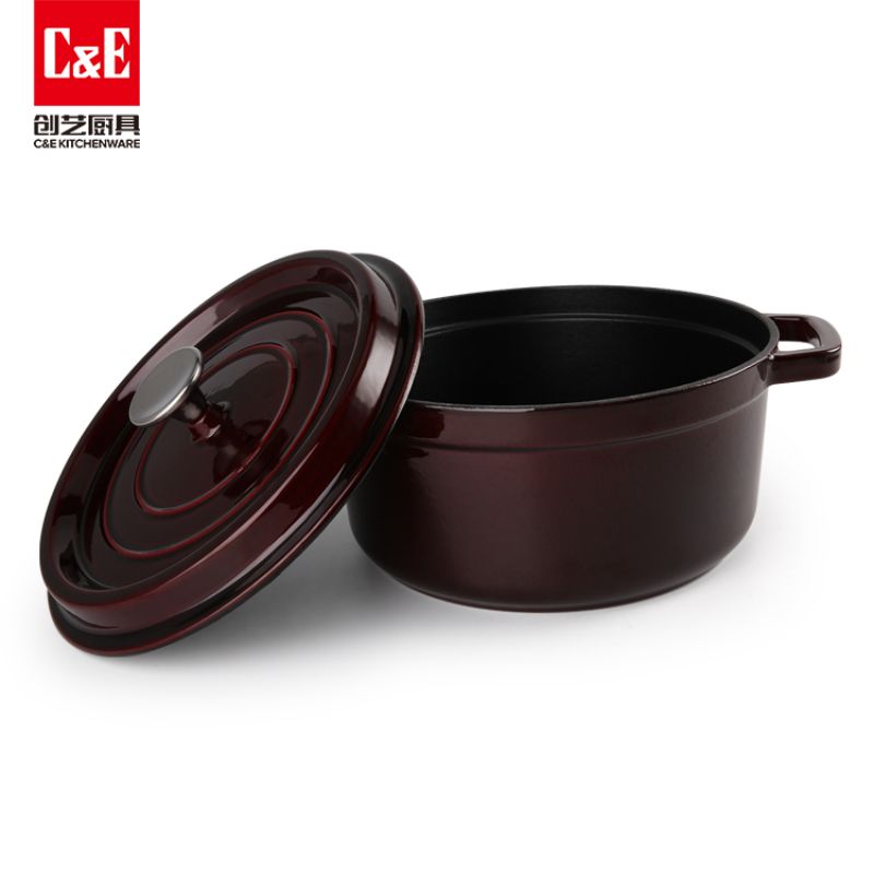 C&E Creative Enamel Cast Iron Soup Pot, a new high-appearance multi-functional non-stick pot for making soup and stewing, is a kitchenware for home use Item Picture