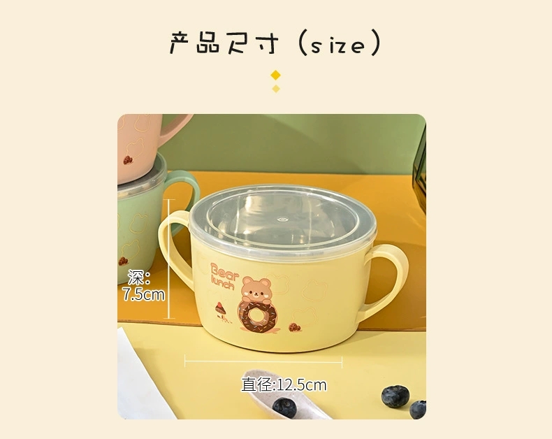 M73-5705简约时尚儿童可爱隔热便当碗带盖圆形卡通印花双耳保鲜盒详情图7