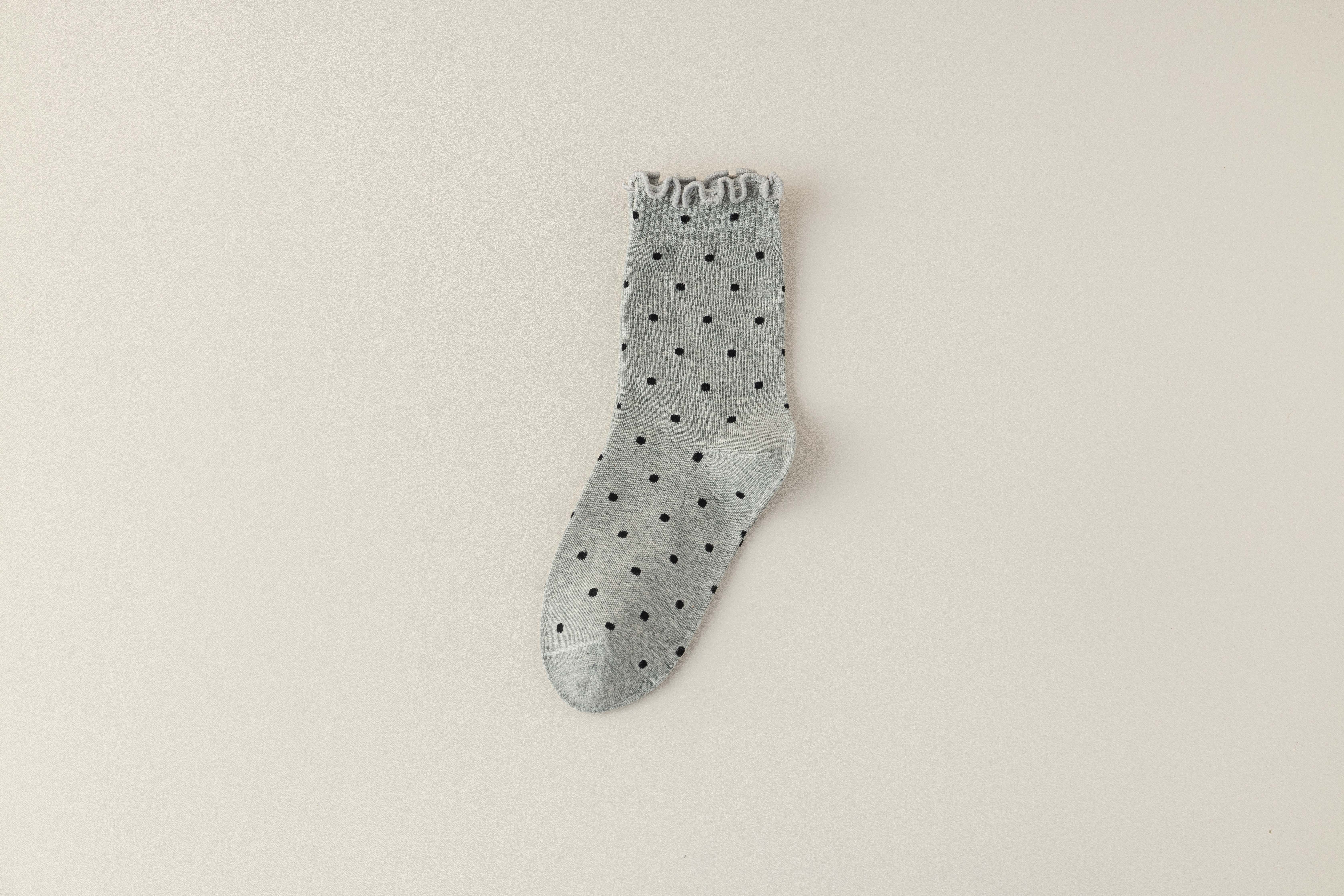 Polka dot socks for women, mid-calf pure cotton summer long socks, Japanese-style black ear-trimmed pile socks, spring and autumn cotton socks with small leather shoes, trendy Specification image