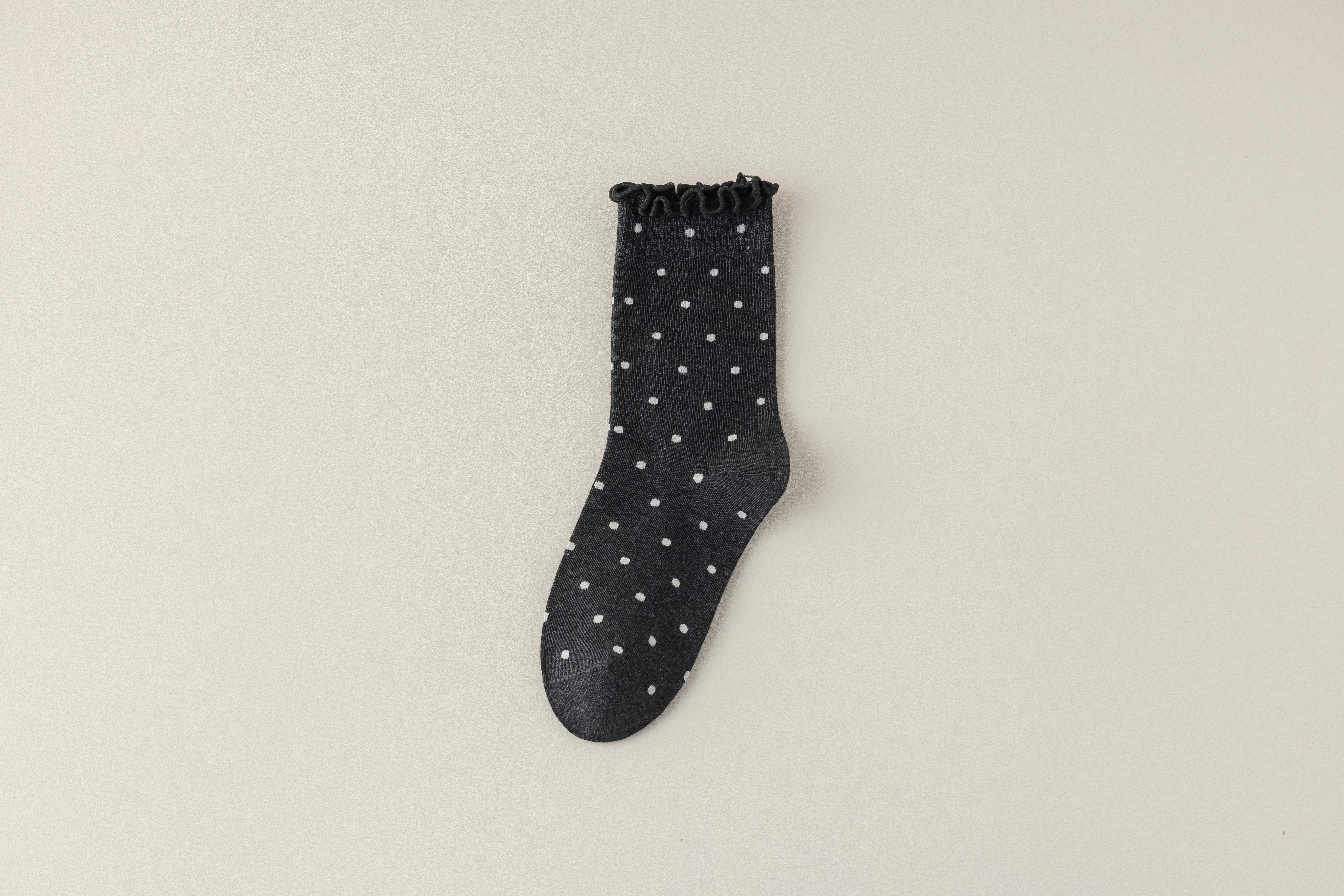 Polka dot socks for women, mid-calf pure cotton summer long socks, Japanese-style black ear-trimmed pile socks, spring and autumn cotton socks with small leather shoes, trendy Application Scenario