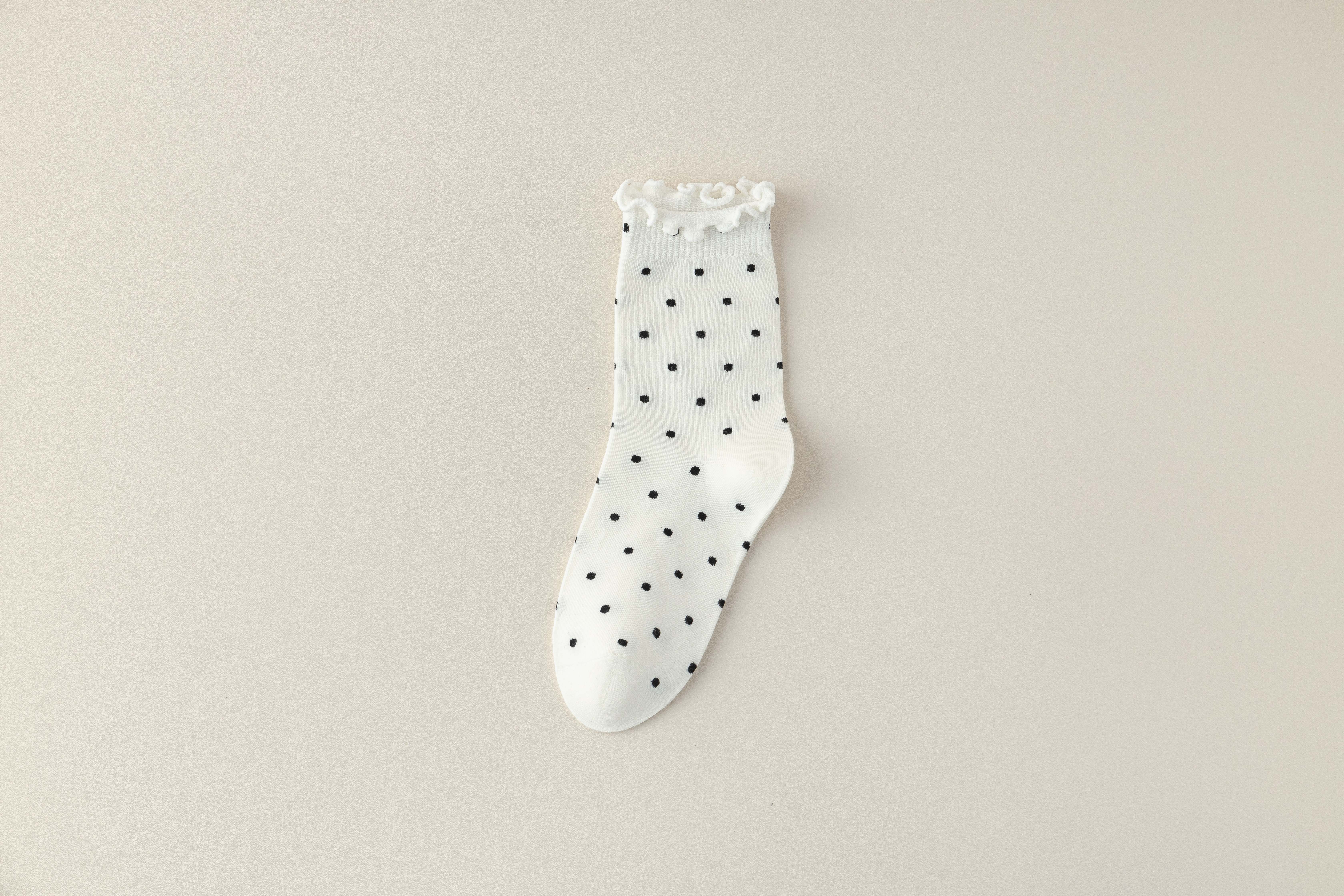 Polka dot socks for women, mid-calf pure cotton summer long socks, Japanese-style black ear-trimmed pile socks, spring and autumn cotton socks with small leather shoes, trendy details Picture