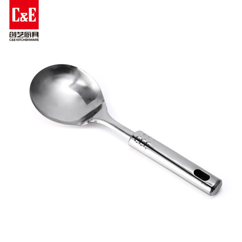 C&E Creative Kitchenware 7-piece set: Stainless steel spatulas, spatulas, soup spoons, meat forks, hollow handle storage rack, kitchenware for home use Application Scenario