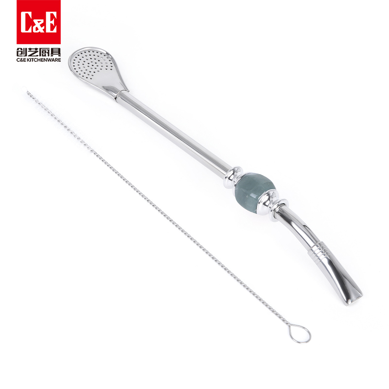 C&E创艺吸管勺带珠茶匙搅拌棒不锈钢过滤吸管厨房用品家用详情8