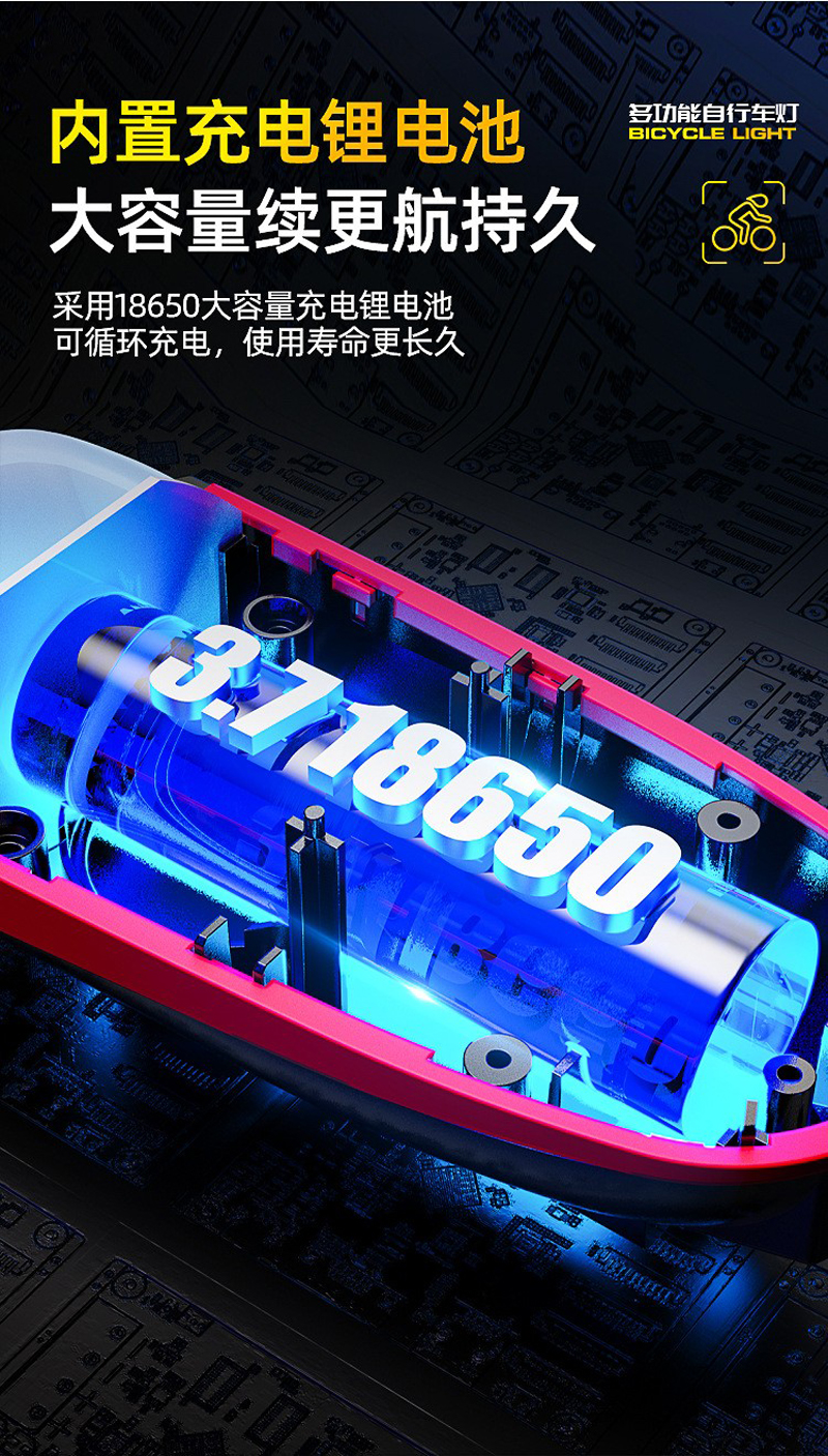 S7599USB rechargeable bicycle solar headlight, horn light, bell, night cycling headlight, bicycle strong light flashlight equipment pic 6