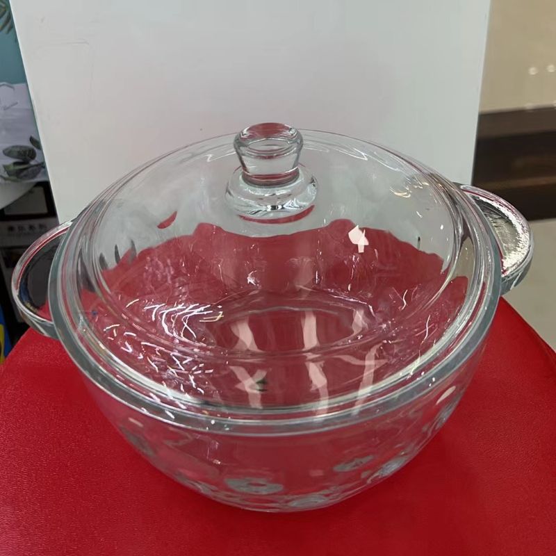 耐高温钢化玻璃碗家用耐热泡面碗微波炉专用器皿带盖双耳大号汤煲产品图