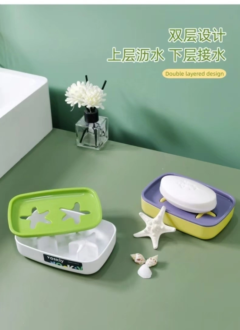 W60-VSK-015 Household draining soap box, bathroom soap rack, portable travel covered soap box, Double-layer draining student dormitory detail image 4