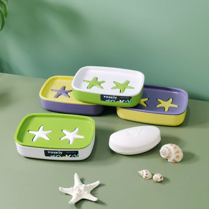 W60-VSK-015 Household draining soap box, bathroom soap rack, portable travel covered soap box, Double-layer draining student dormitory details Picture