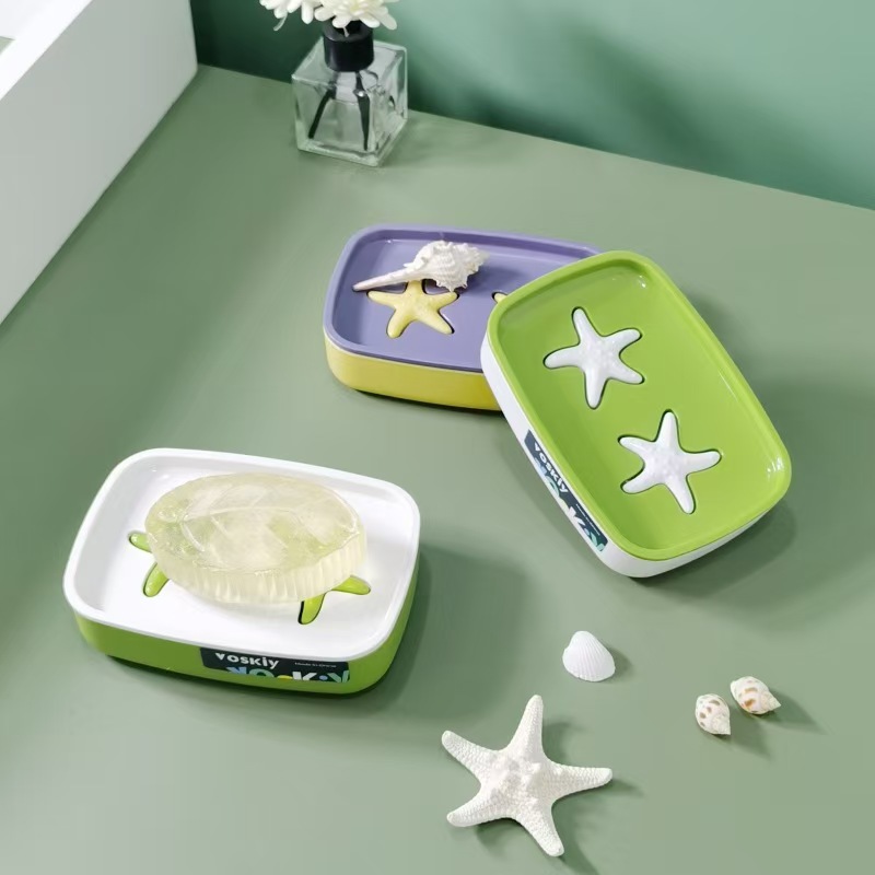 W60-VSK-015 Household draining soap box, bathroom soap rack, portable travel covered soap box, Double-layer draining student dormitory Specification image