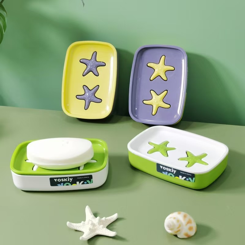 W60-VSK-015 Household draining soap box, bathroom soap rack, portable travel covered soap box, Double-layer draining student dormitory