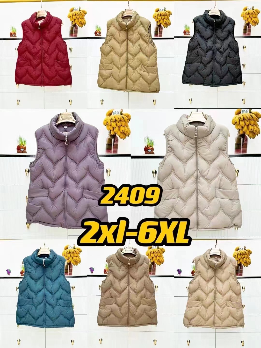 2024 Large-sized down cotton autumn and winter lightweight vest short stand-up collar mom's new warm vest and waistcoat