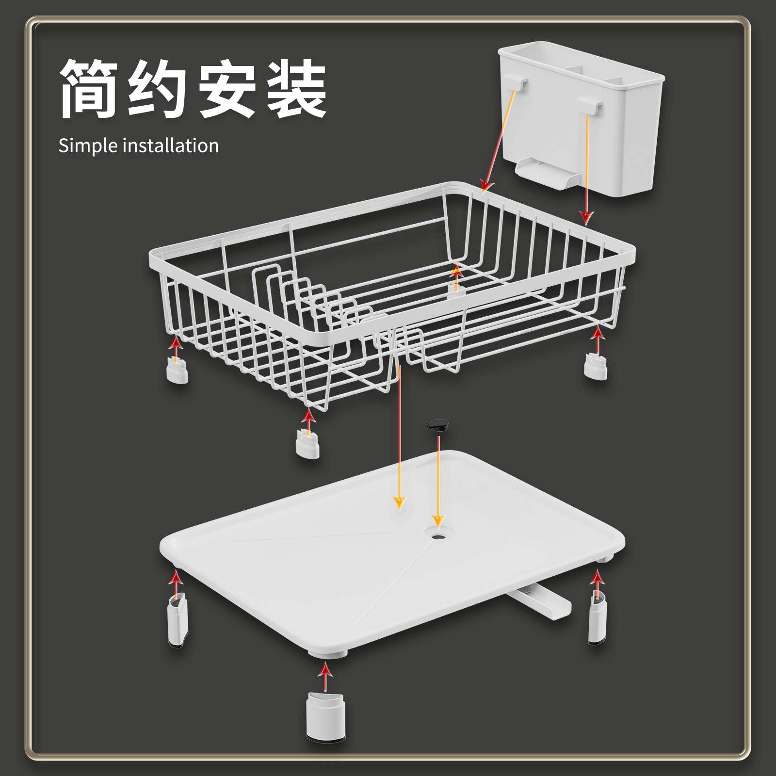 
外贸批发厂家直销厨房碗碟架小体积碗盘沥水架水槽多功能餐具沥碗收纳盒。白底实物图