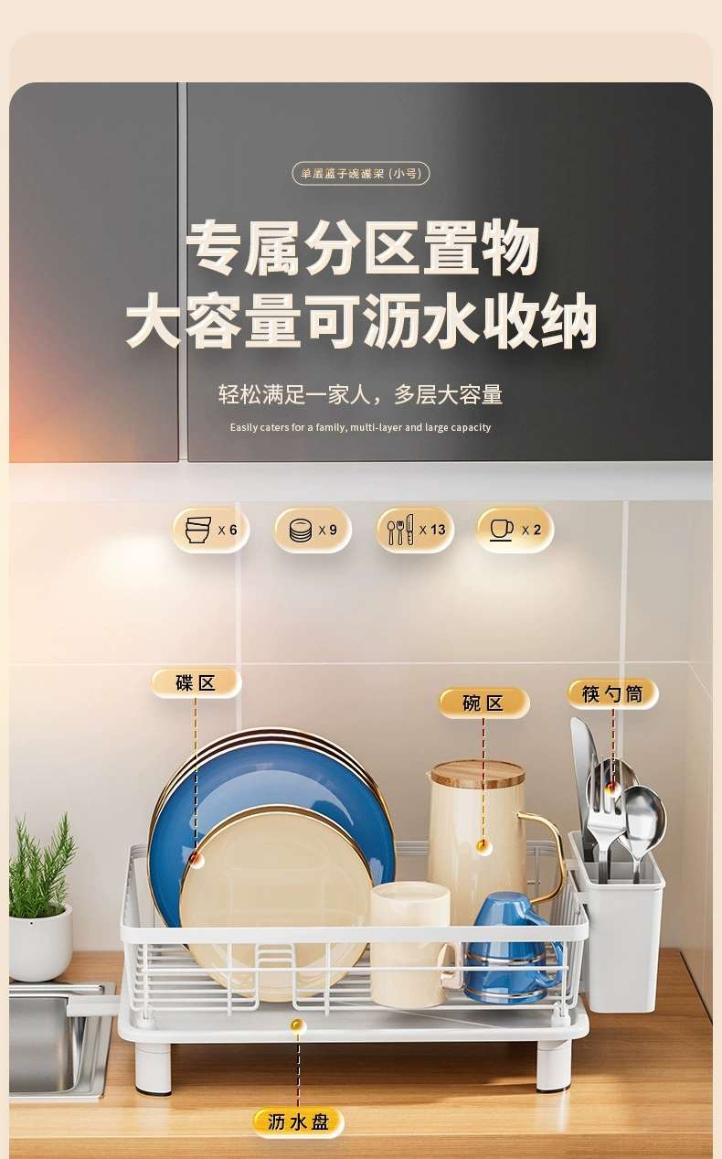外贸批发厂家直销厨房碗碟架小体积碗盘沥水架水槽多功能餐具沥碗收纳盒。详情图4