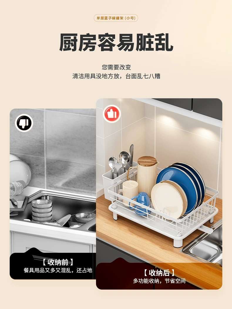 外贸批发厂家直销厨房碗碟架小体积碗盘沥水架水槽多功能餐具沥碗收纳盒。详情图3