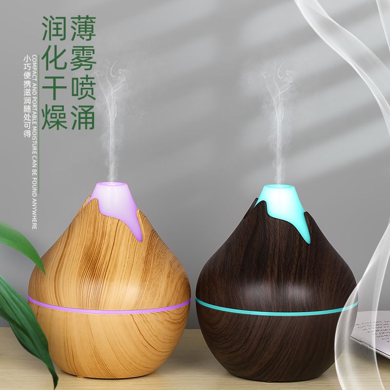 木纹家用卧室静音香薰机新款精油批发超声波洋葱花瓶大usb加湿器