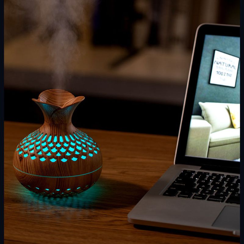 USB Home wood grain flower humidifier, silent office mini aroma diffuser, mushroom vase humidifier details Picture