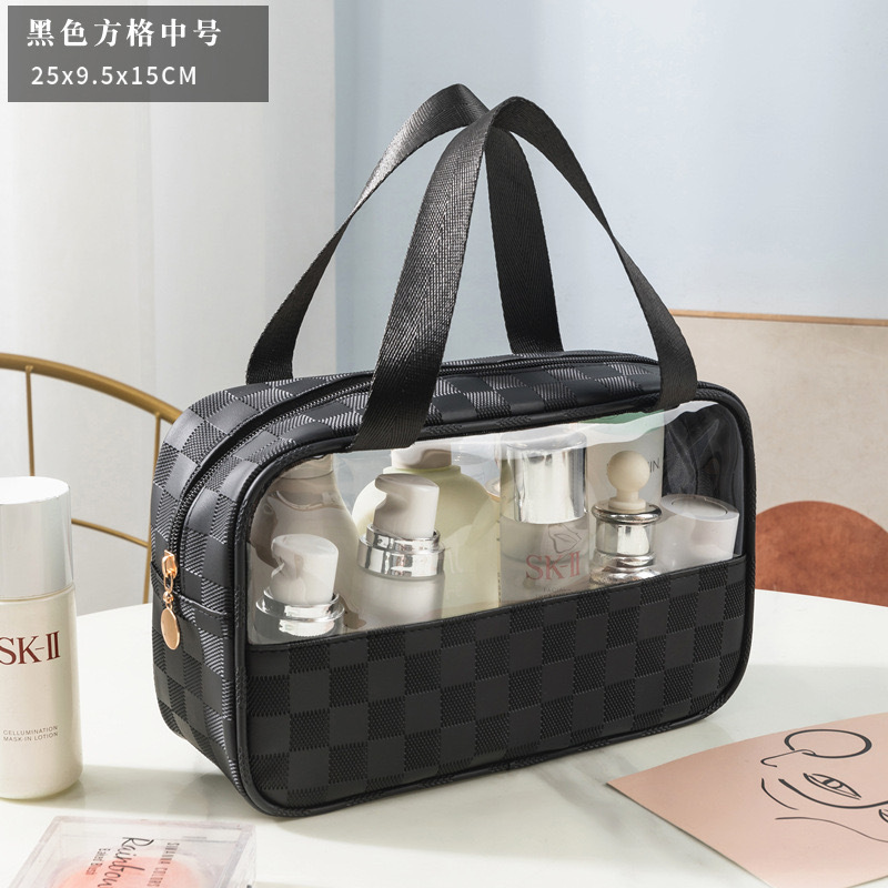 PU checkered cosmetic bag, large-capacity portable travel storage bag, European-style waterproof light luxury high-quality transparent toiletry bag Application Scenario