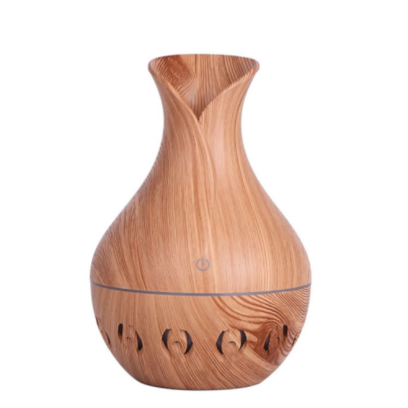 Vase, hollowed-out wood grain humidifier, aroma diffuser, desktop, car, seven-color light, can add essential oil details Picture