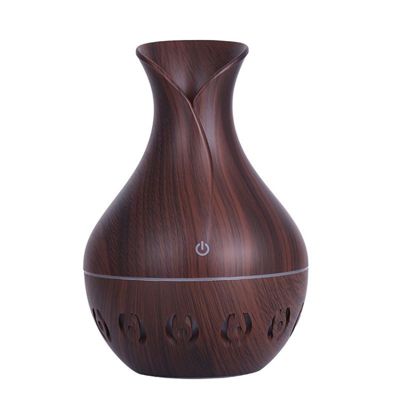 Vase, hollowed-out wood grain humidifier, aroma diffuser, desktop, car, seven-color light, can add essential oil