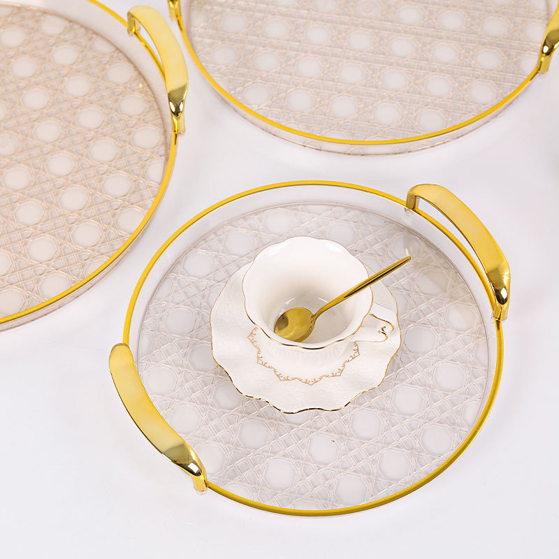 Amber transparent tray, round dining tea tray, coffee table, cup, tea cup, water cup, household living room dinner plate factory wholesale Item Picture