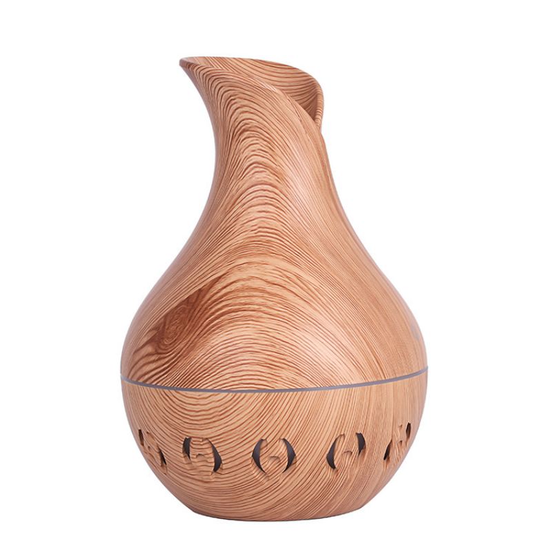 Vase, hollowed-out wood grain humidifier, aroma diffuser, desktop, car, seven-color light, can add essential oil Specification image