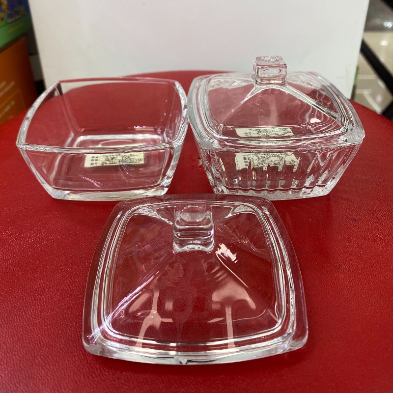 ins风小清新四方方形玻璃碗 冰淇淋碗甜品水果麦片早餐碗透明小碗产品图