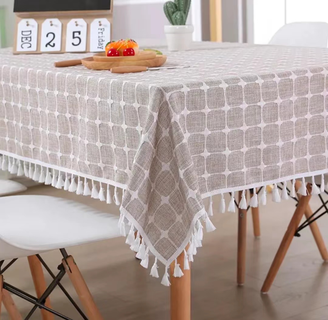 Plum blossom checkered tablecloth, cotton and linen tablecloth, long tablecloth backing Specification image
