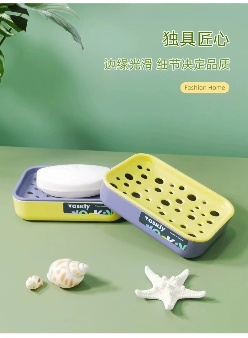 W60-VSK-016 Household soap box, bathroom plastic soap box, double-layer draining soap box, student dormitory balcony laundry soap rack detail image 8
