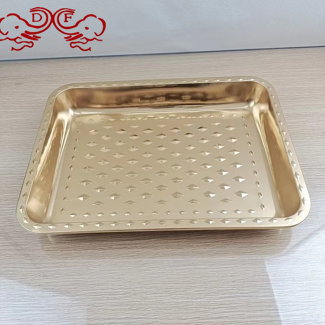 DF68799 stainless steel diamond square plate tray, barbecue plate, dumpling plate, commercial and household kitchen vegetable and bread plate, DF TRADINGHOUSE Item Picture
