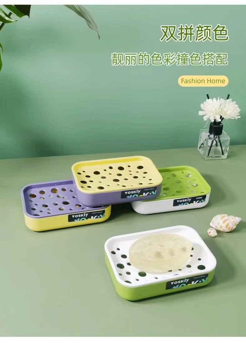 W60-VSK-016 Household soap box, bathroom plastic soap box, double-layer draining soap box, student dormitory balcony laundry soap rack detail image 5