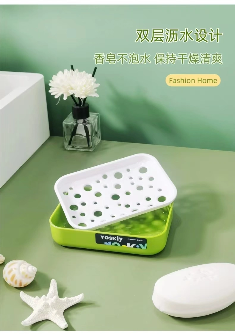 W60-VSK-016 Household soap box, bathroom plastic soap box, double-layer draining soap box, student dormitory balcony laundry soap rack detail image 4