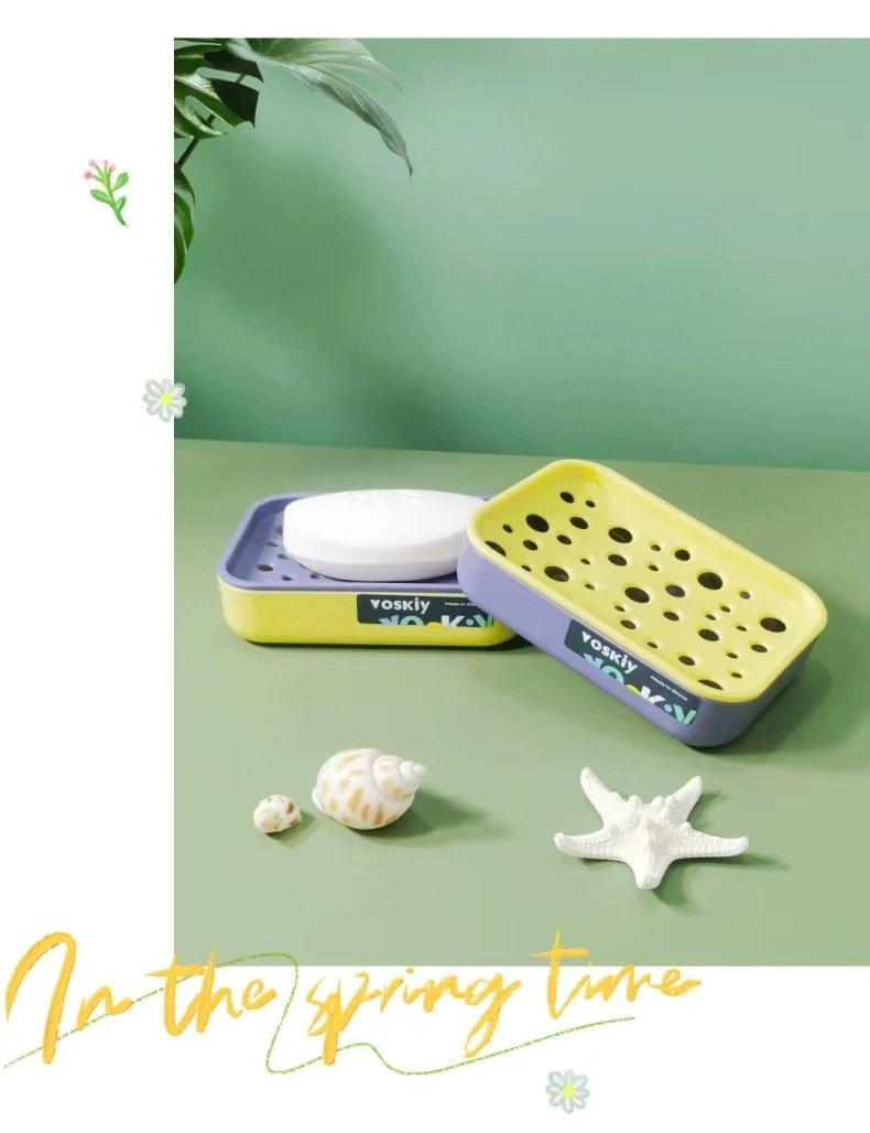 W60-VSK-016 Household soap box, bathroom plastic soap box, double-layer draining soap box, student dormitory balcony laundry soap rack detail image 11