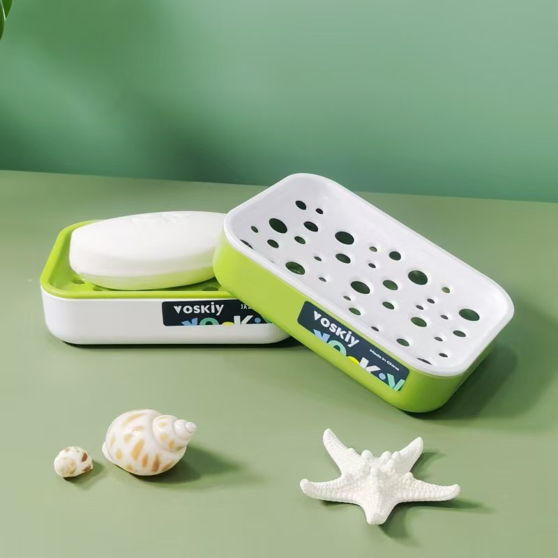 W60-VSK-016 Household soap box, bathroom plastic soap box, double-layer draining soap box, student dormitory balcony laundry soap rack details Picture