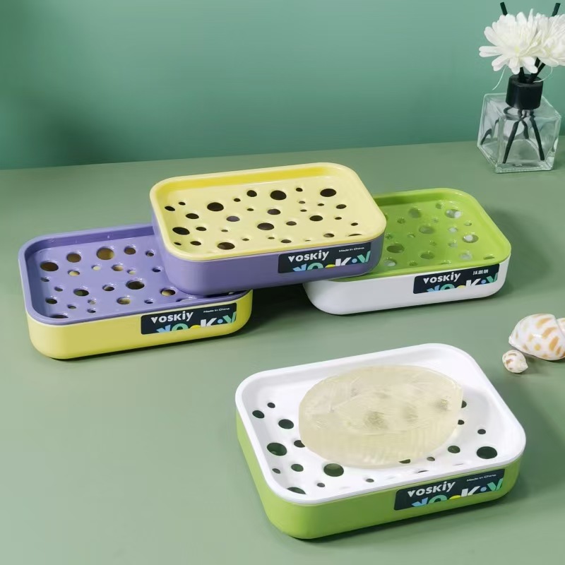 W60-VSK-016 Household soap box, bathroom plastic soap box, double-layer draining soap box, student dormitory balcony laundry soap rack