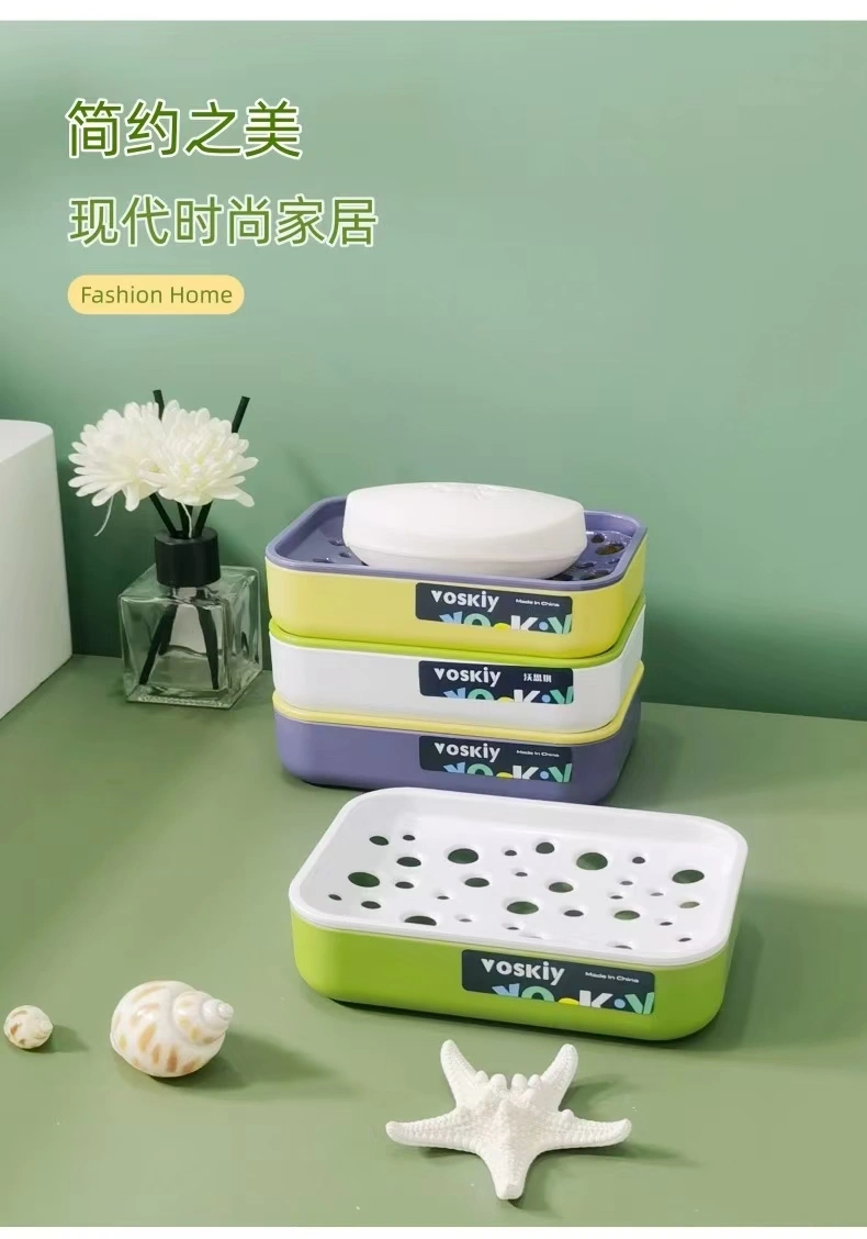 W60-VSK-016 Household soap box, bathroom plastic soap box, double-layer draining soap box, student dormitory balcony laundry soap rack detail image 2
