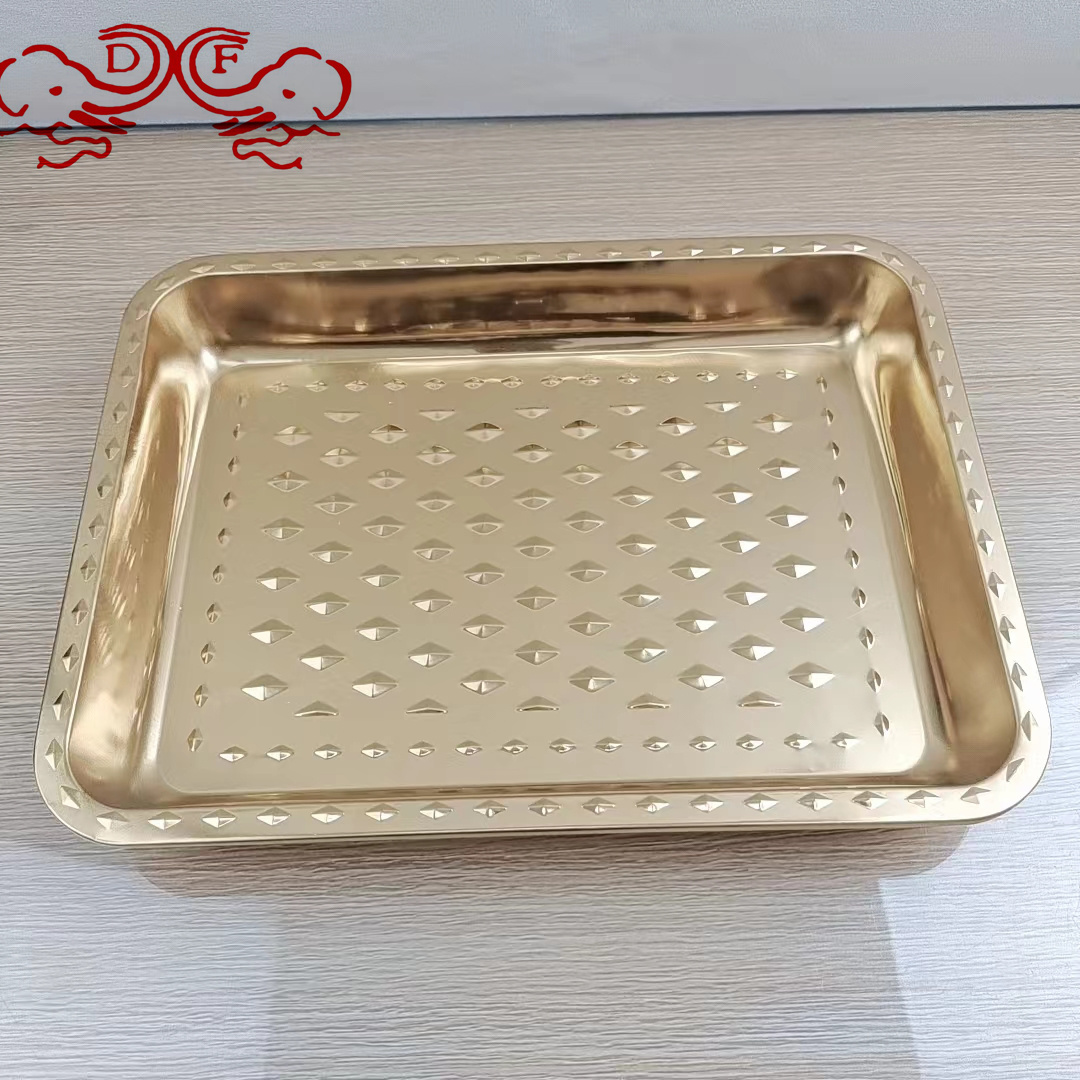 DF68799 stainless steel diamond square plate tray, barbecue plate, dumpling plate, commercial and household kitchen vegetable and bread plate, DF TRADINGHOUSE details Picture