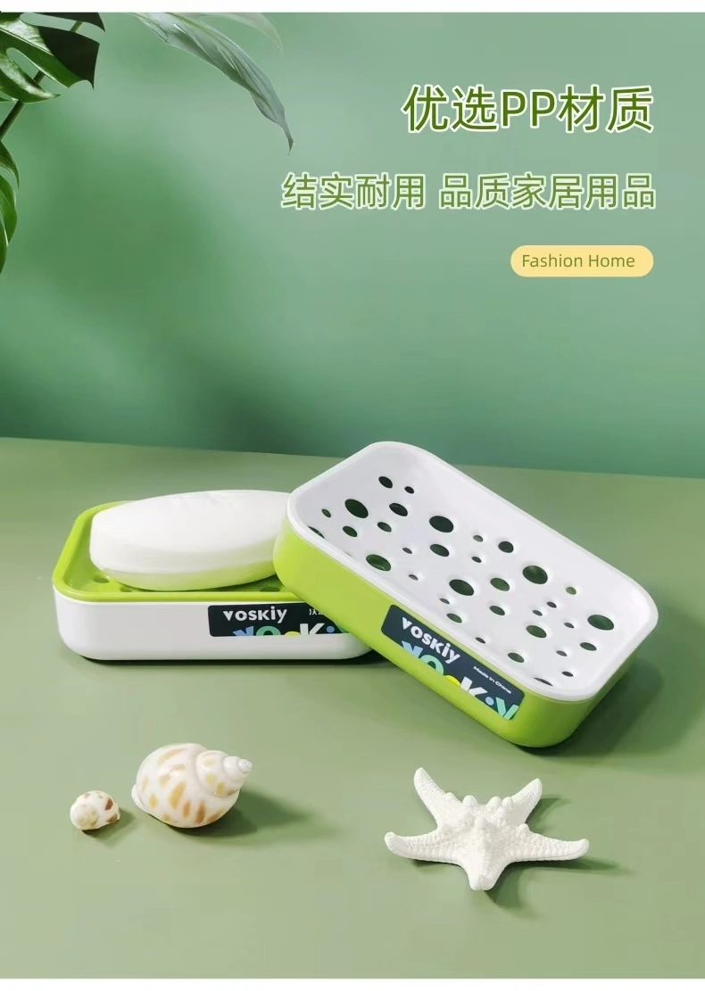 W60-VSK-016 Household soap box, bathroom plastic soap box, double-layer draining soap box, student dormitory balcony laundry soap rack detail image 7