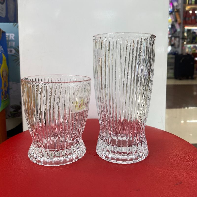 ins风玻璃杯家用小细腰条纹水杯女简约牛奶咖啡杯饮料杯洋酒杯子